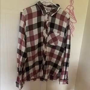 Maurices Red and White Button Down Shirt Classic Plaid